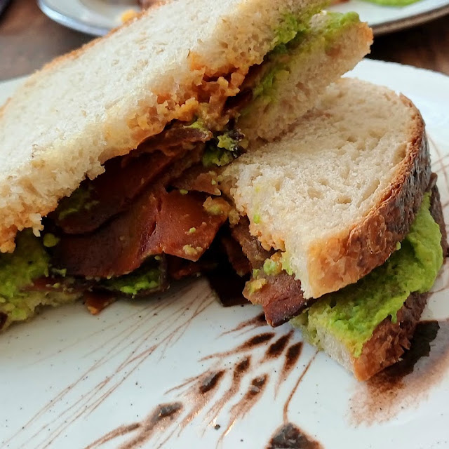 Vegan Bacon Sandwich with Pea Puree