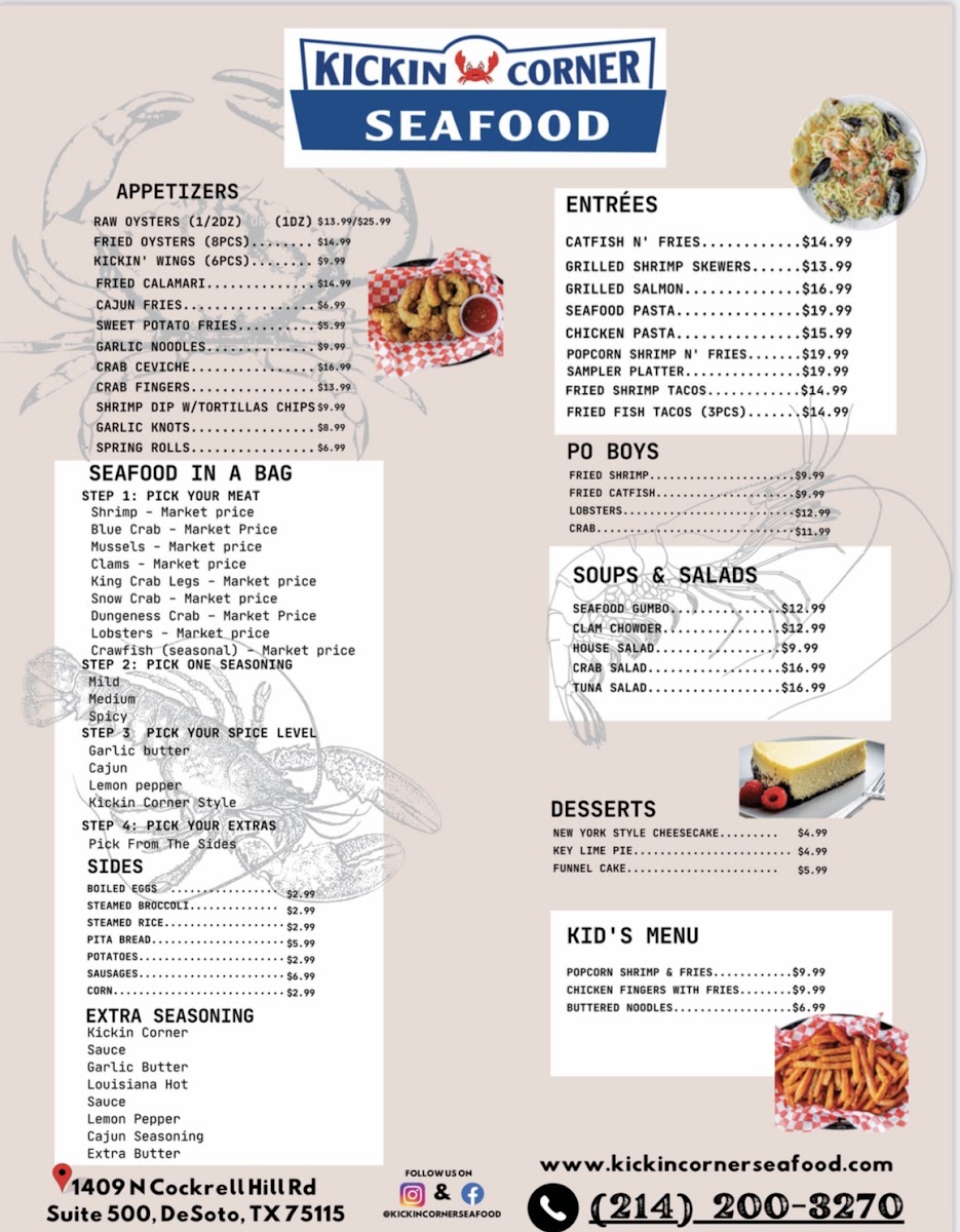 Kickin Corner Seafood & Daiquiri menu board