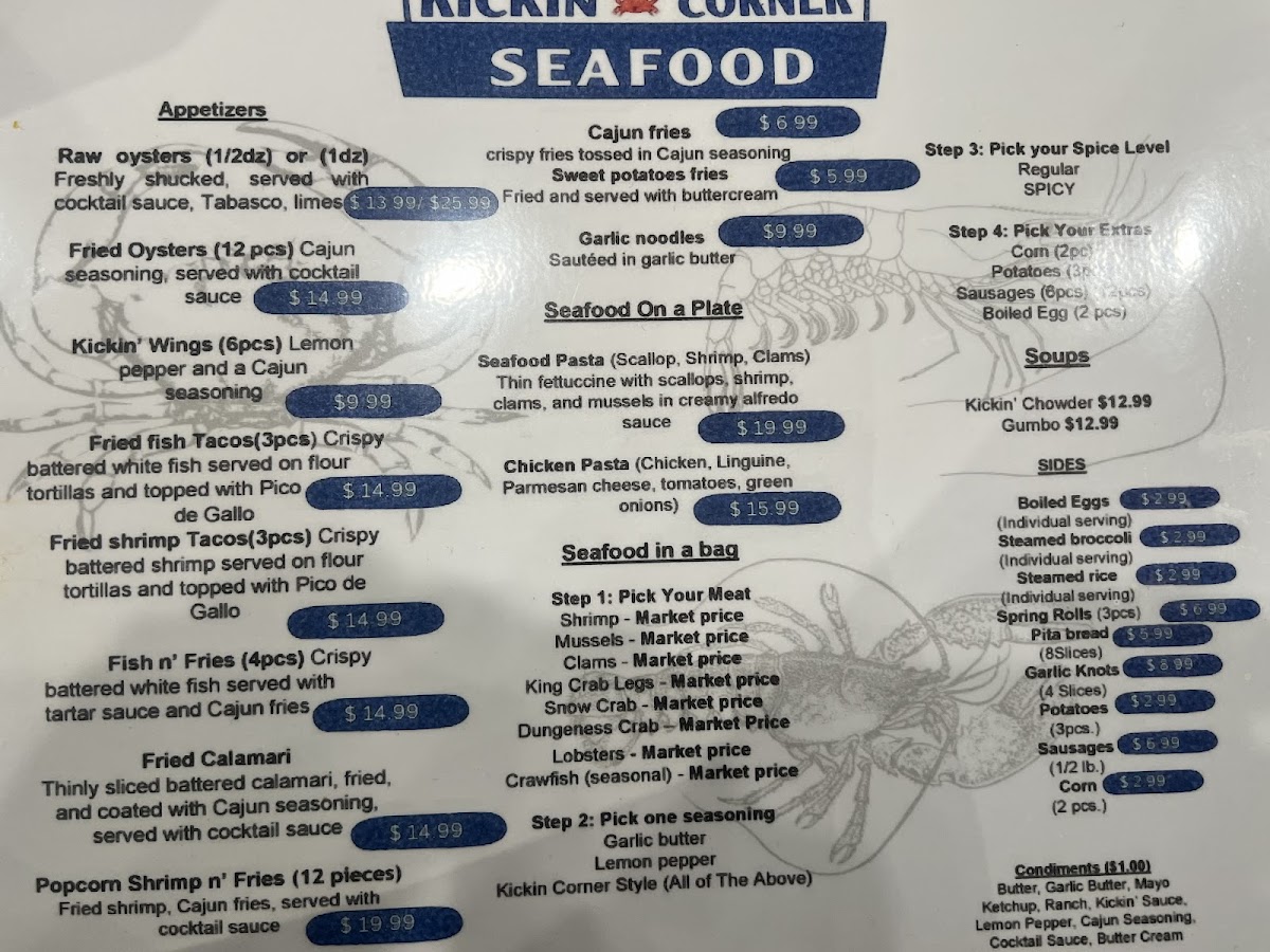 Kickin Corner Seafood & Daiquiri menu board
