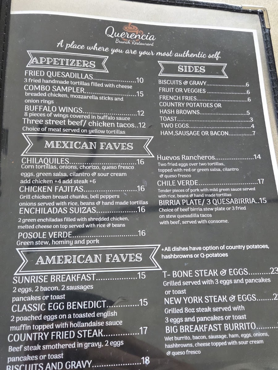 Querencia Brunch menu board
