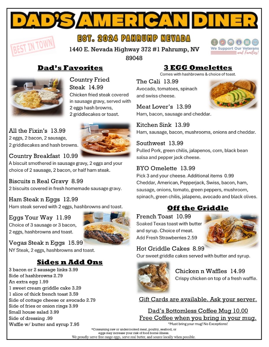 DAD'S American Diner menu board