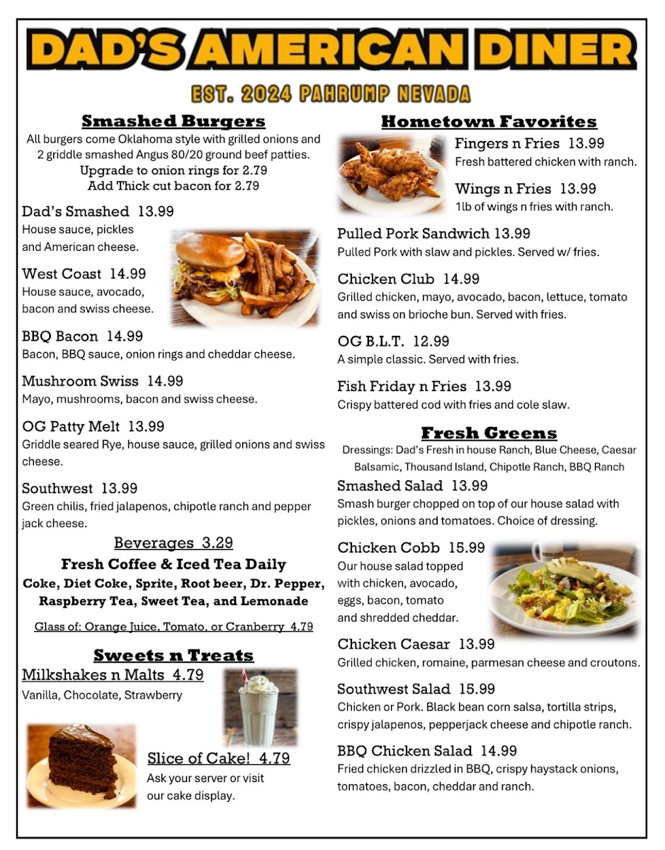 DAD'S American Diner menu board