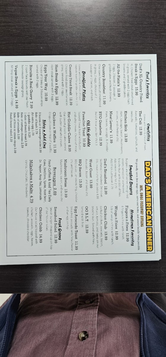 DAD'S American Diner menu board