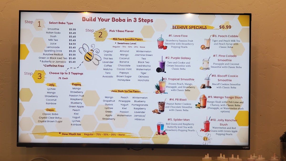 Boba Bee menu board