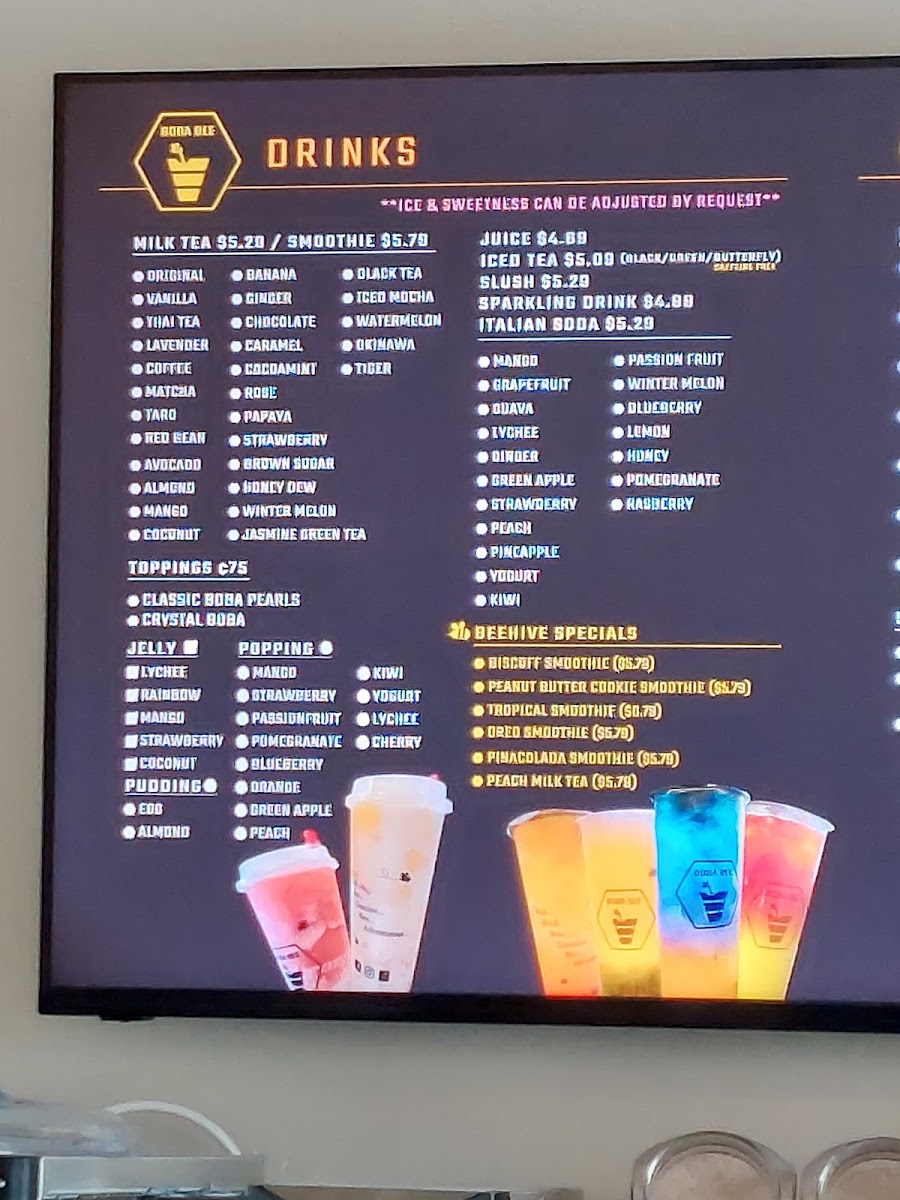 Boba Bee menu board