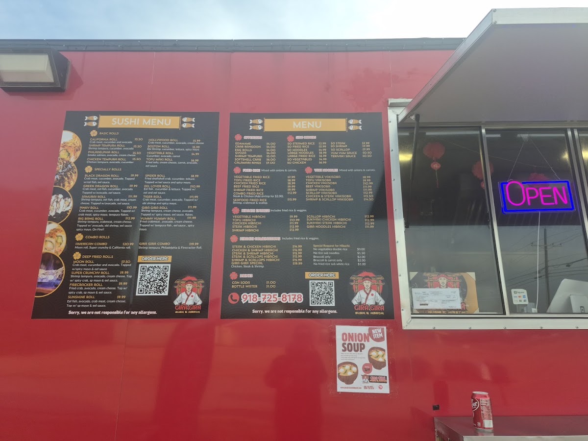 Gira Gira Sushi & Hibachi menu board