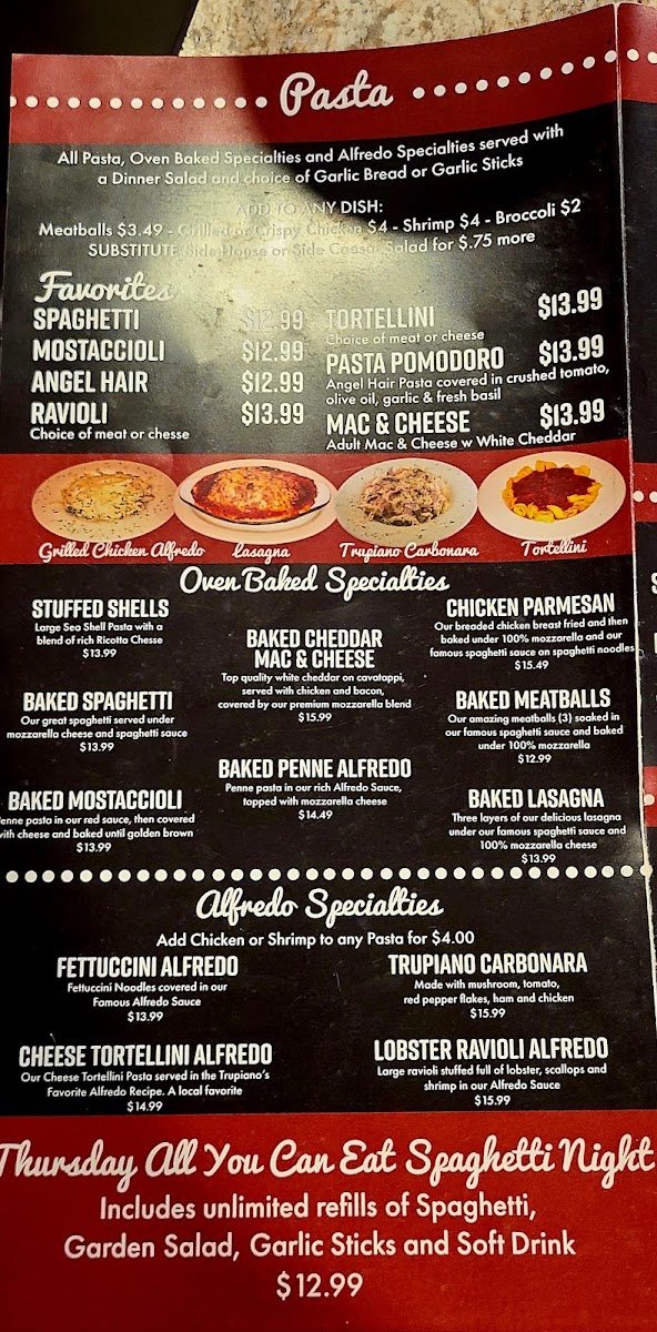 Joe’s Pizza and Pasta menu board