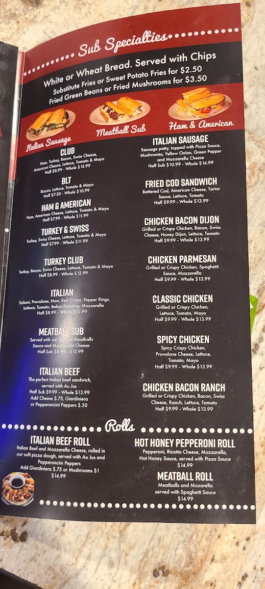 Joe’s Pizza and Pasta menu board