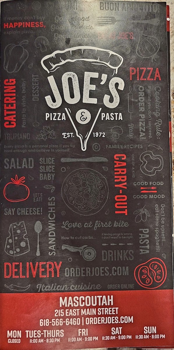 Joe’s Pizza and Pasta menu board