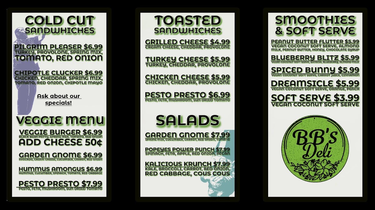 Bb's Deli menu board