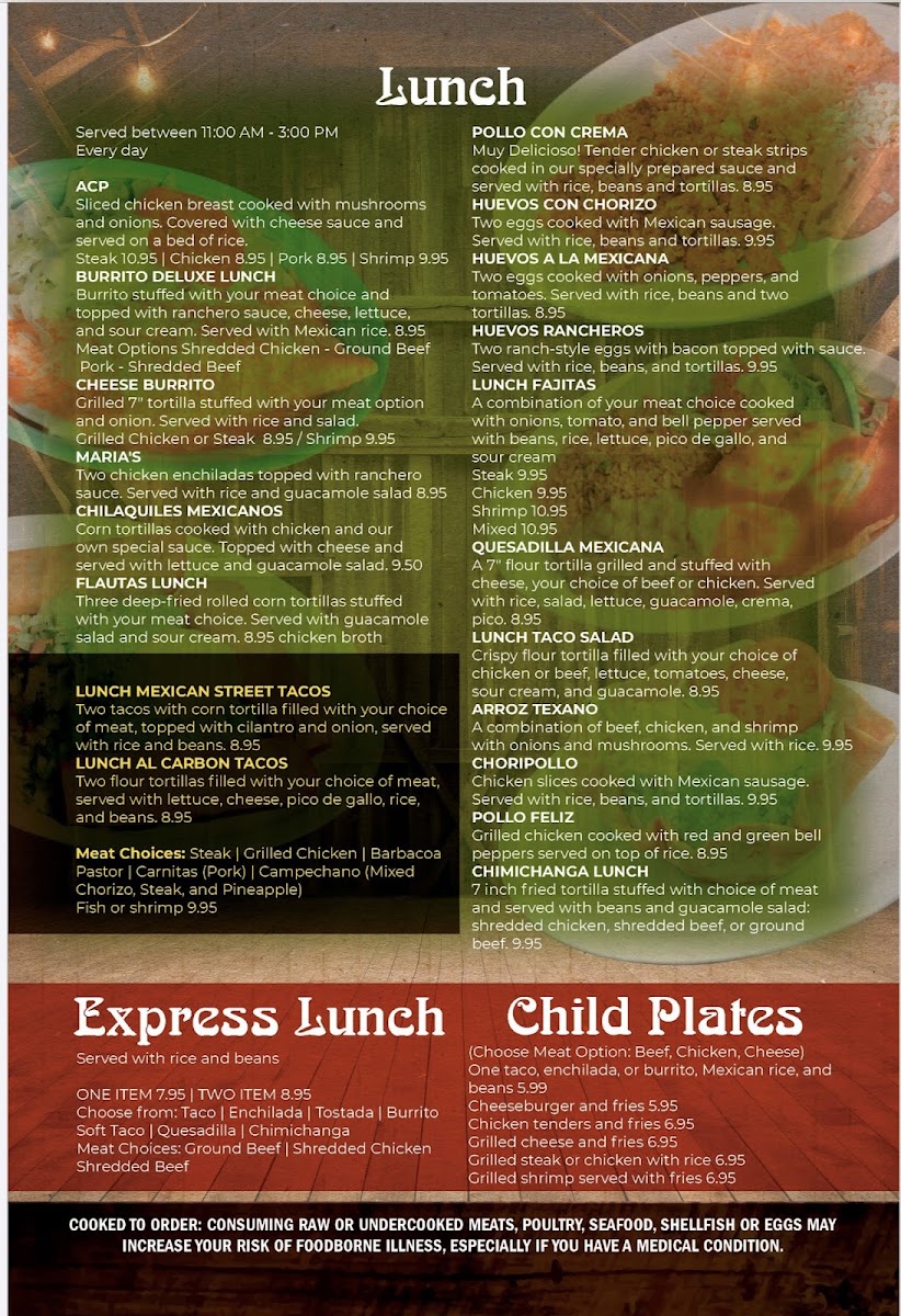 MI CASA Mexican Restaurant Maiden NC menu board