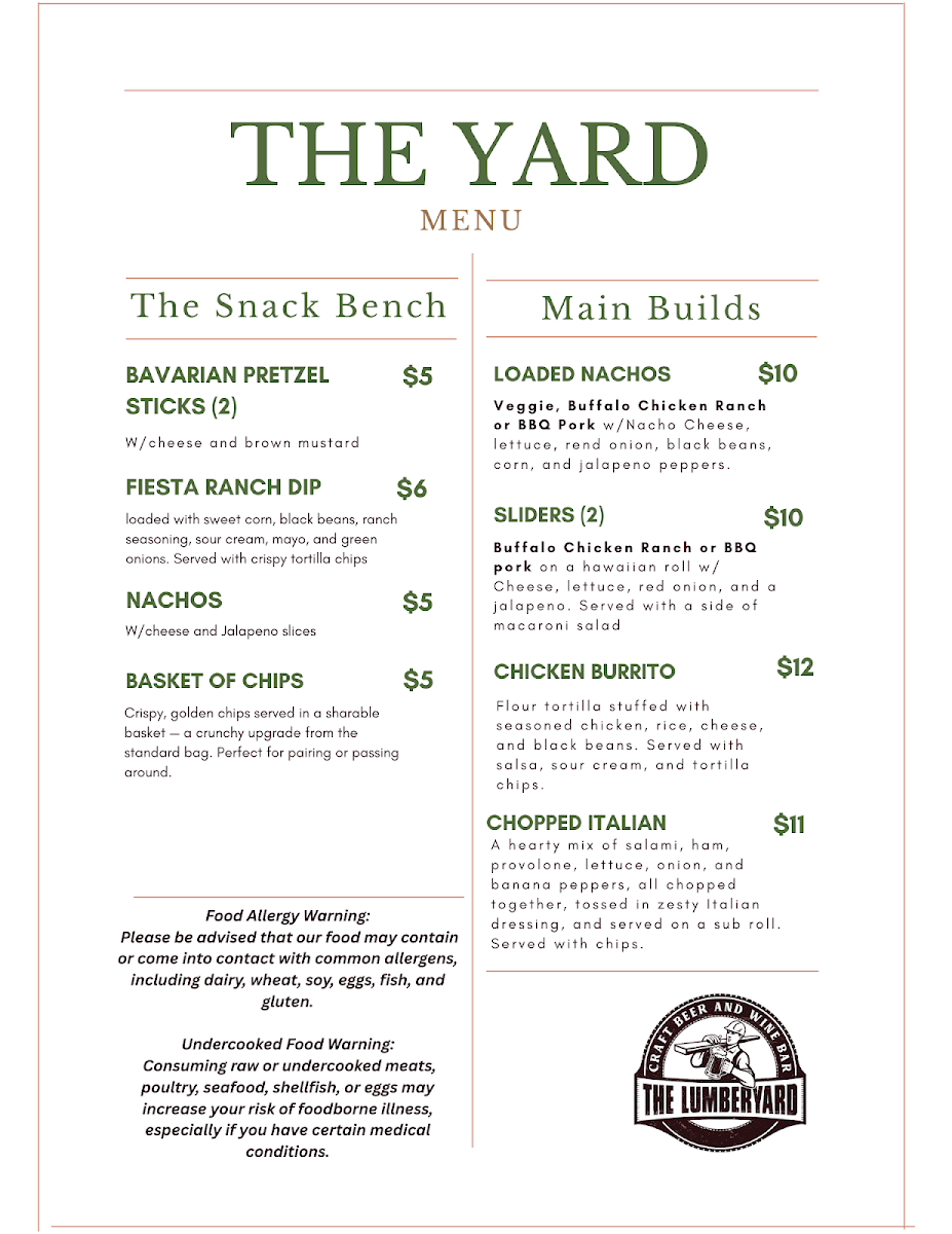 The Lumberyard menu board