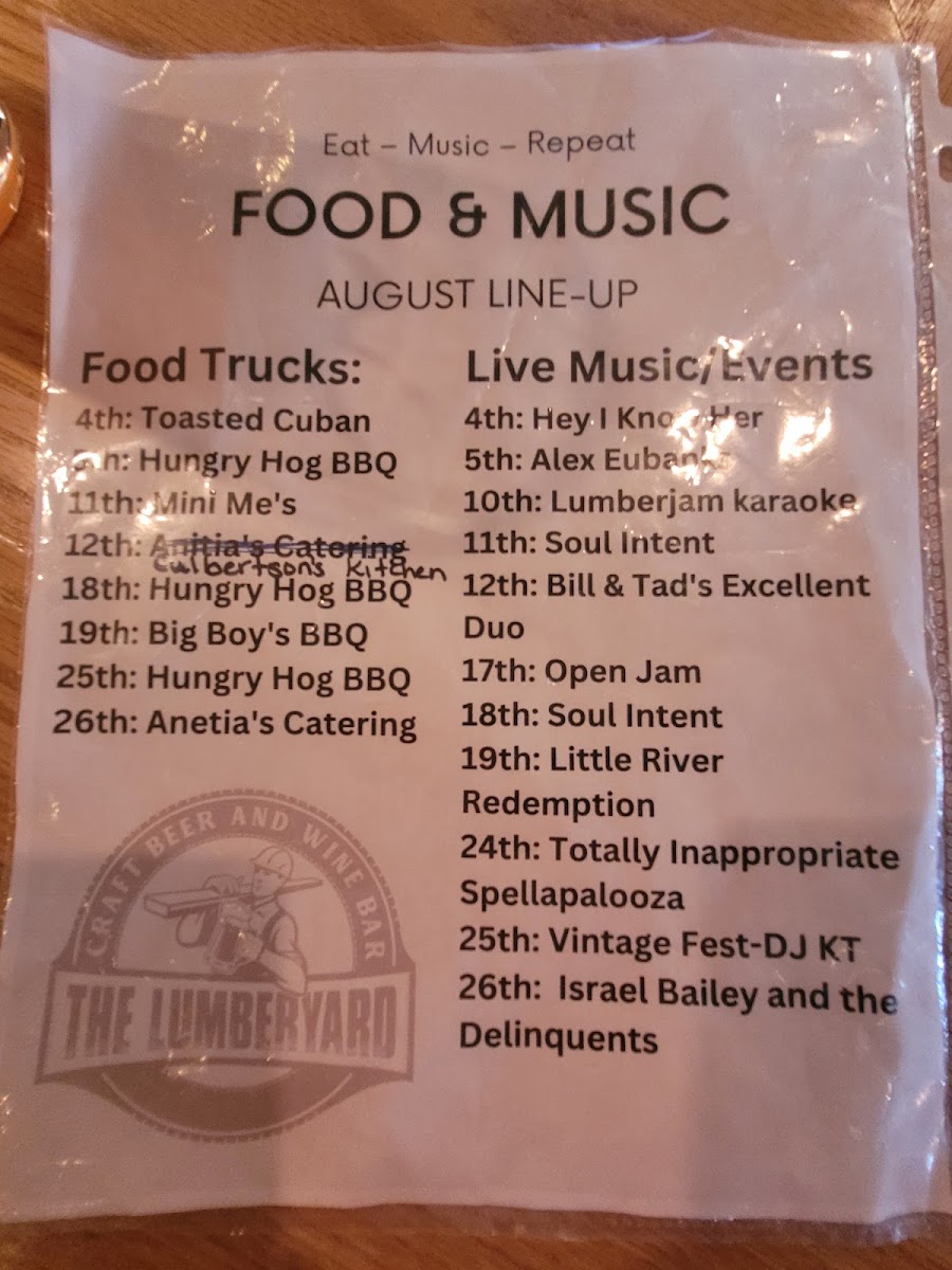 The Lumberyard menu board