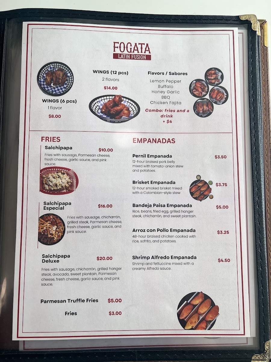 Fogata Latin Fusion menu board