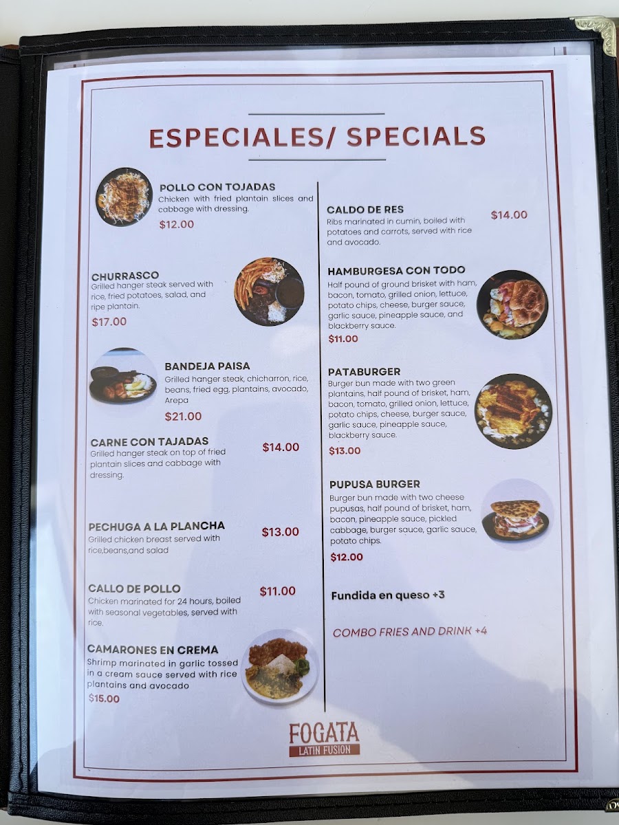 Fogata Latin Fusion menu board