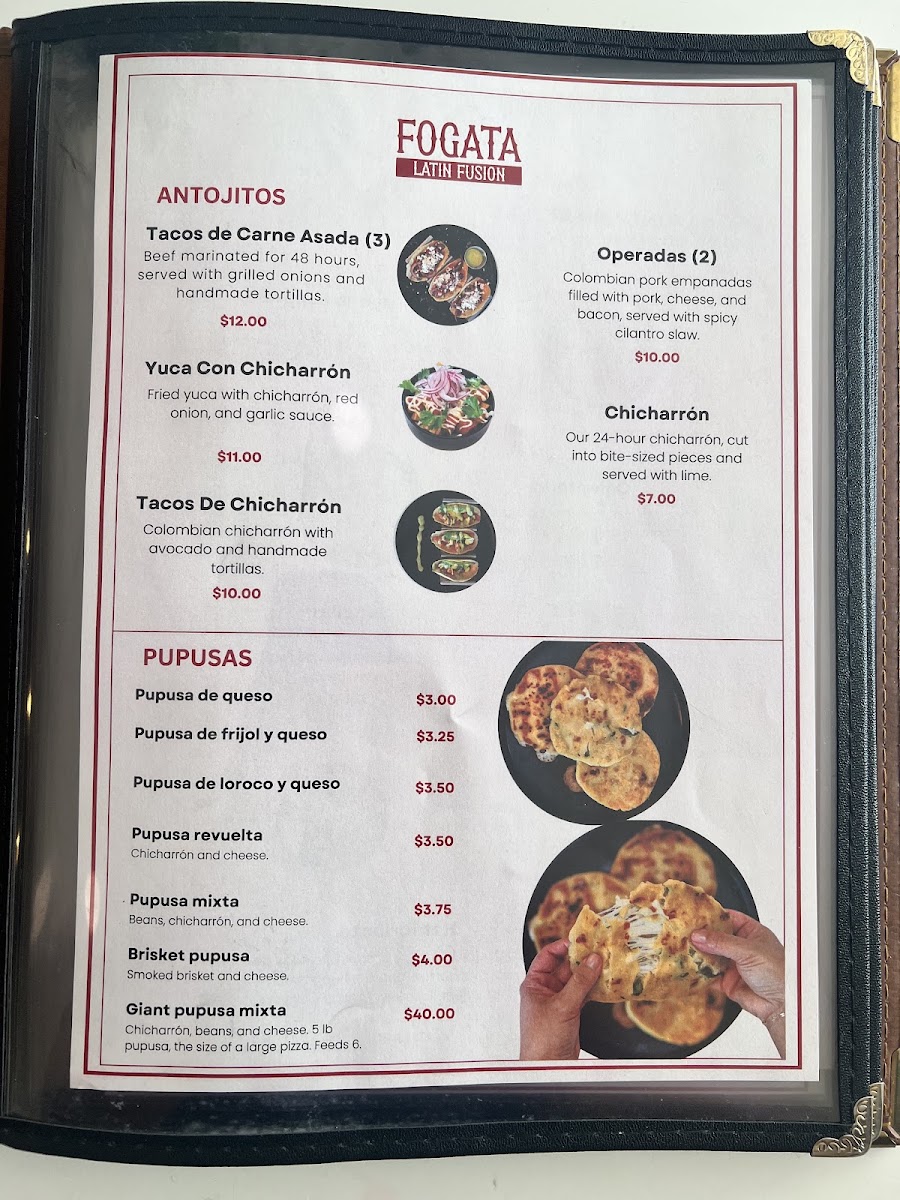 Fogata Latin Fusion menu board