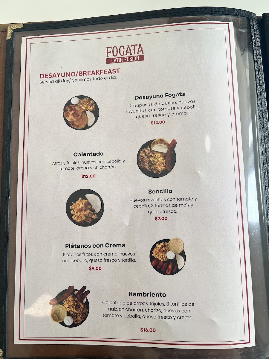 Fogata Latin Fusion menu board