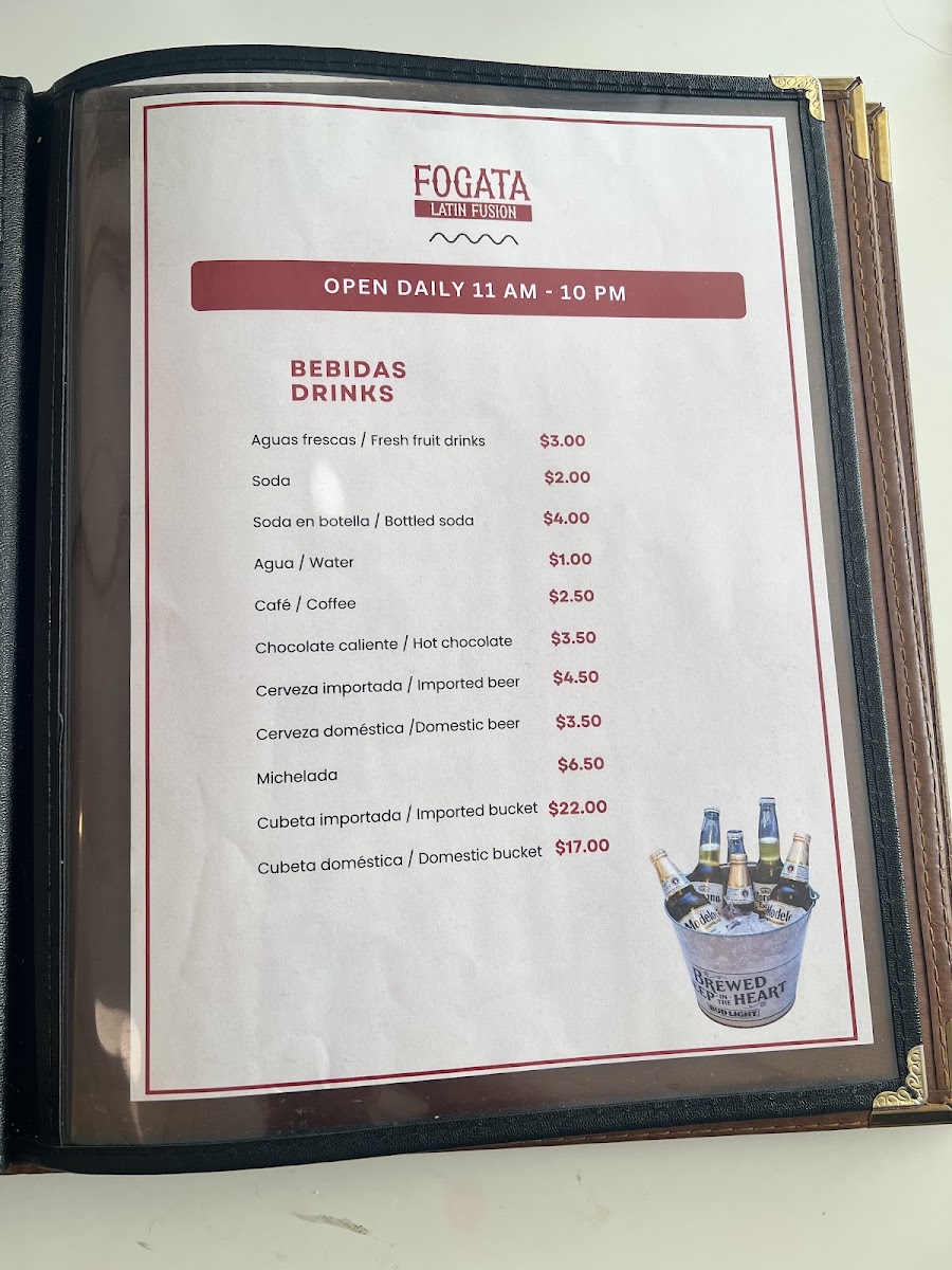 Fogata Latin Fusion menu board