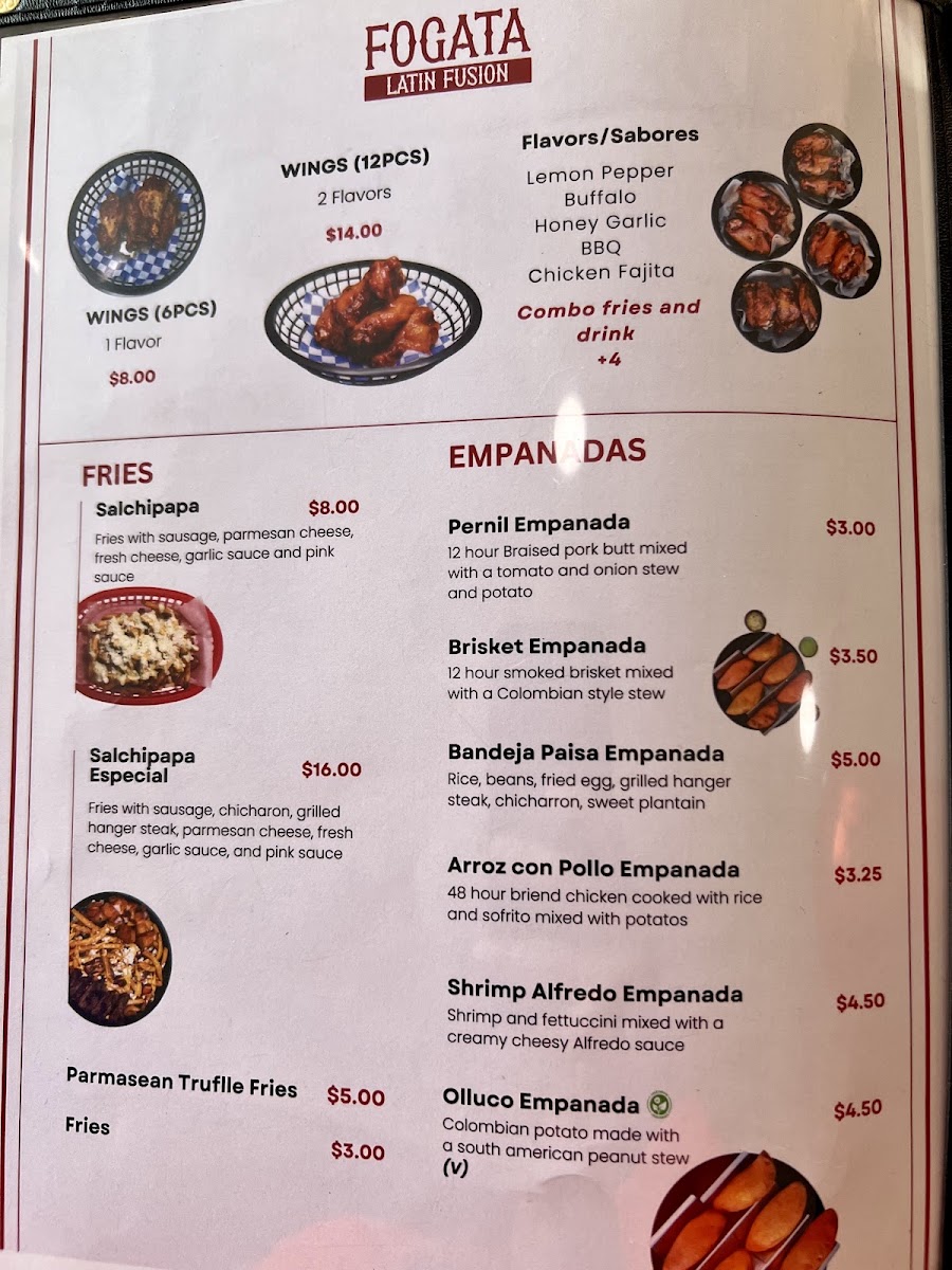 Fogata Latin Fusion menu board