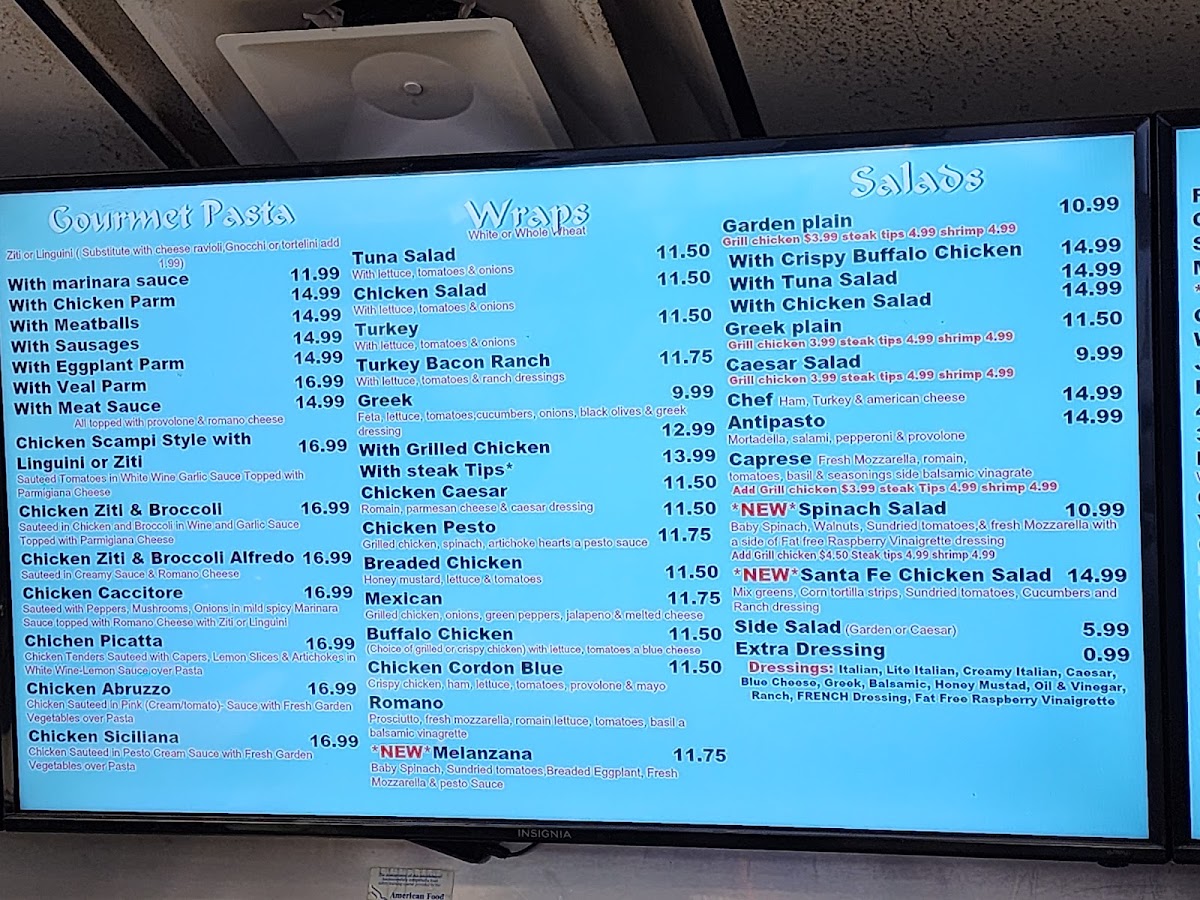 Amore Pizza & Kitchen Medford menu board