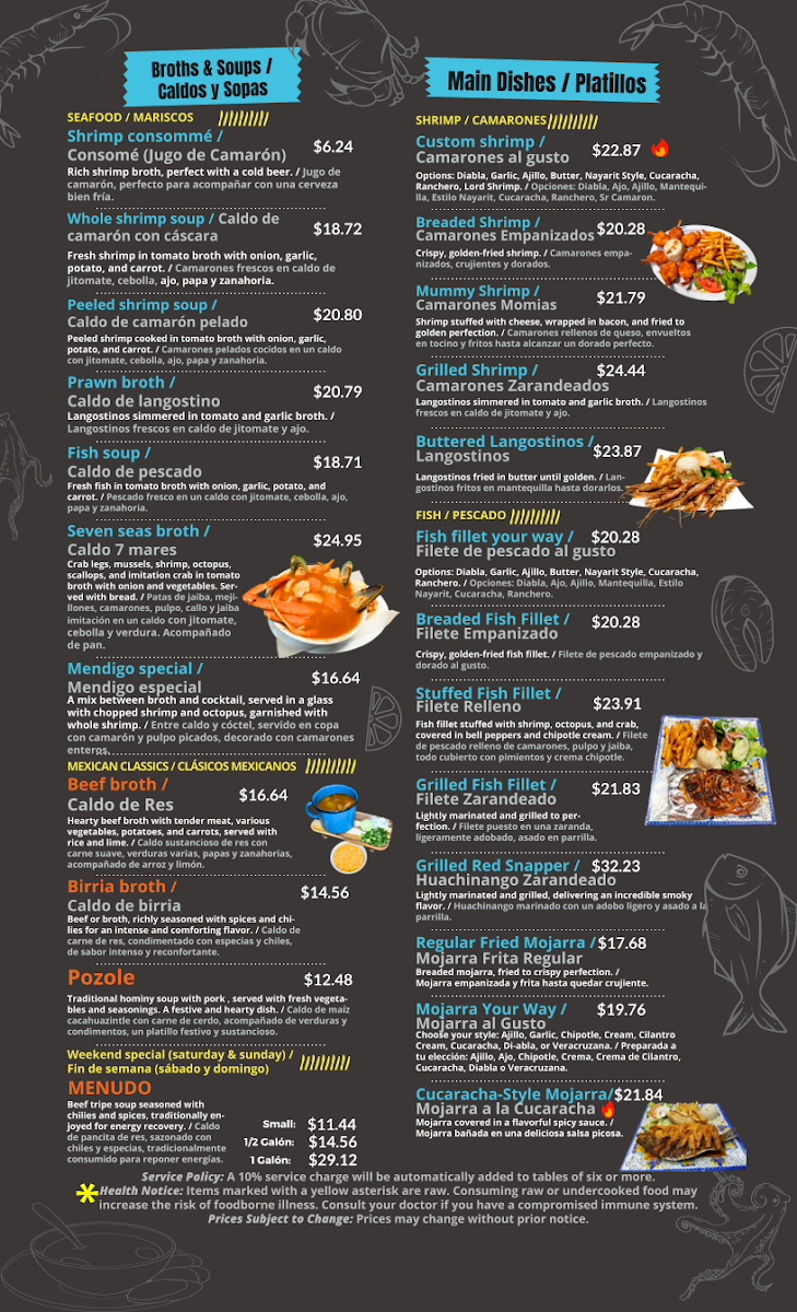 El senor de los tacos bar & grill menu board