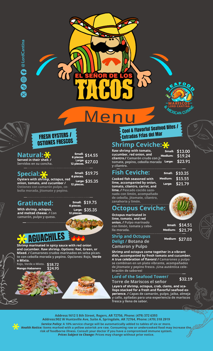 El senor de los tacos bar & grill menu board