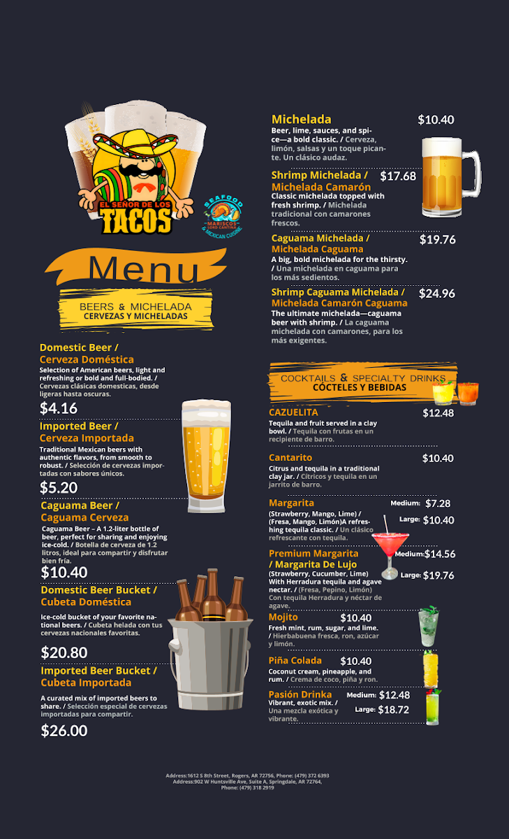 El senor de los tacos bar & grill menu board