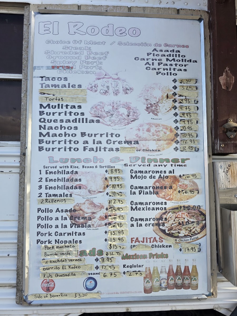El Rodeo Mexican Food menu board