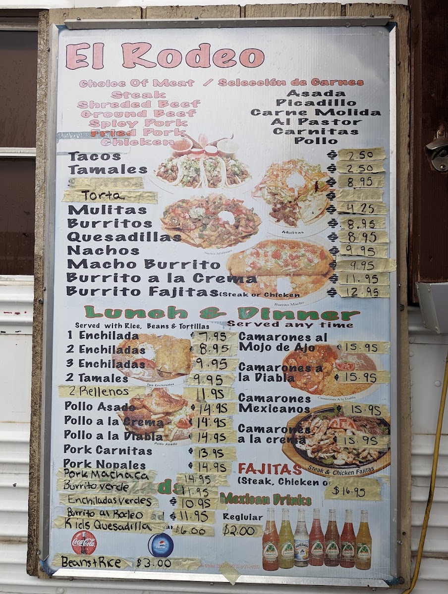 El Rodeo Mexican Food menu board