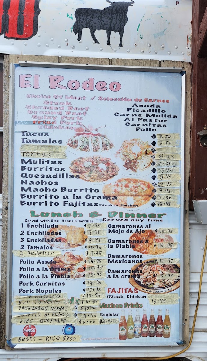 El Rodeo Mexican Food menu board