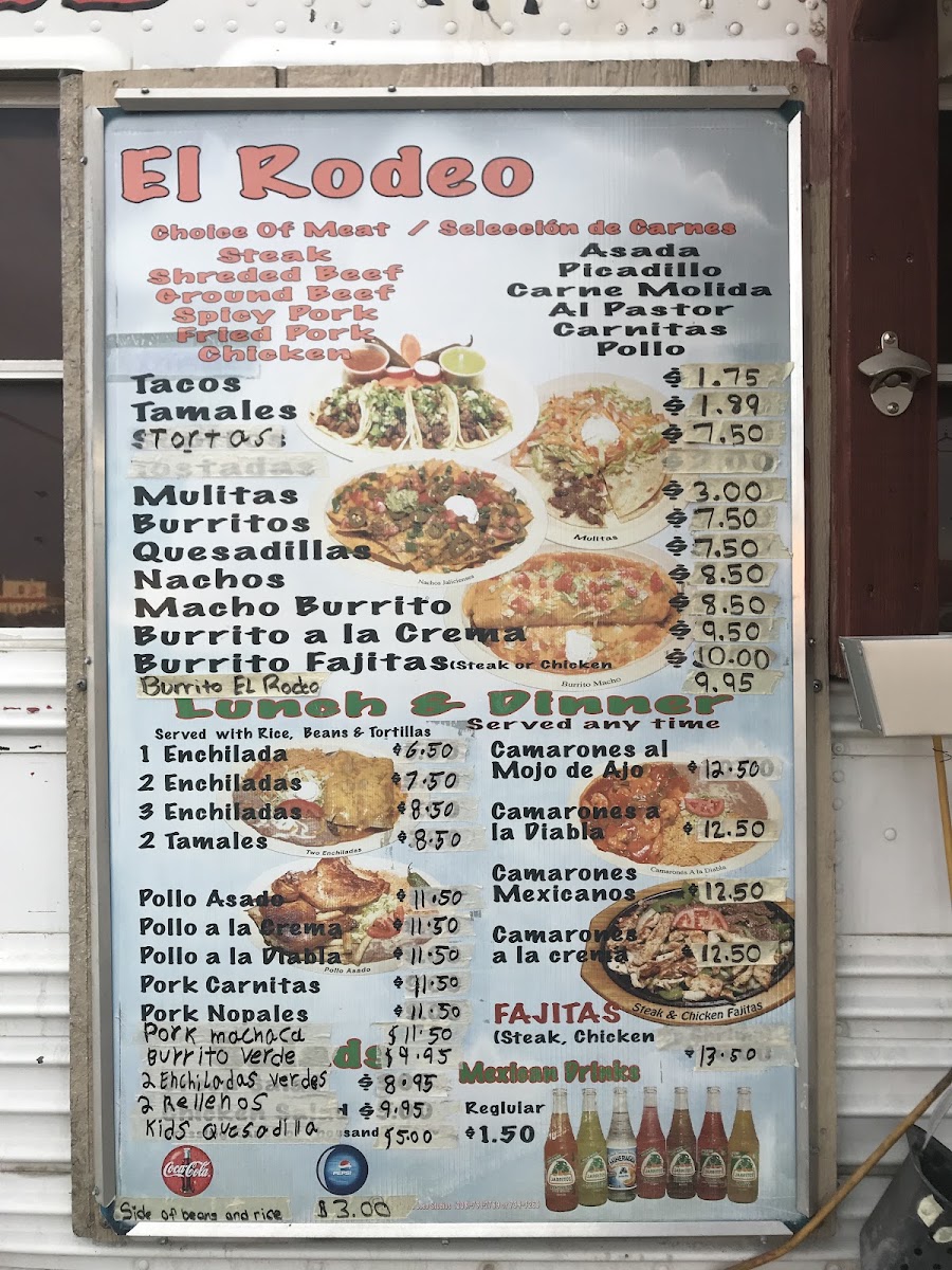 El Rodeo Mexican Food menu board