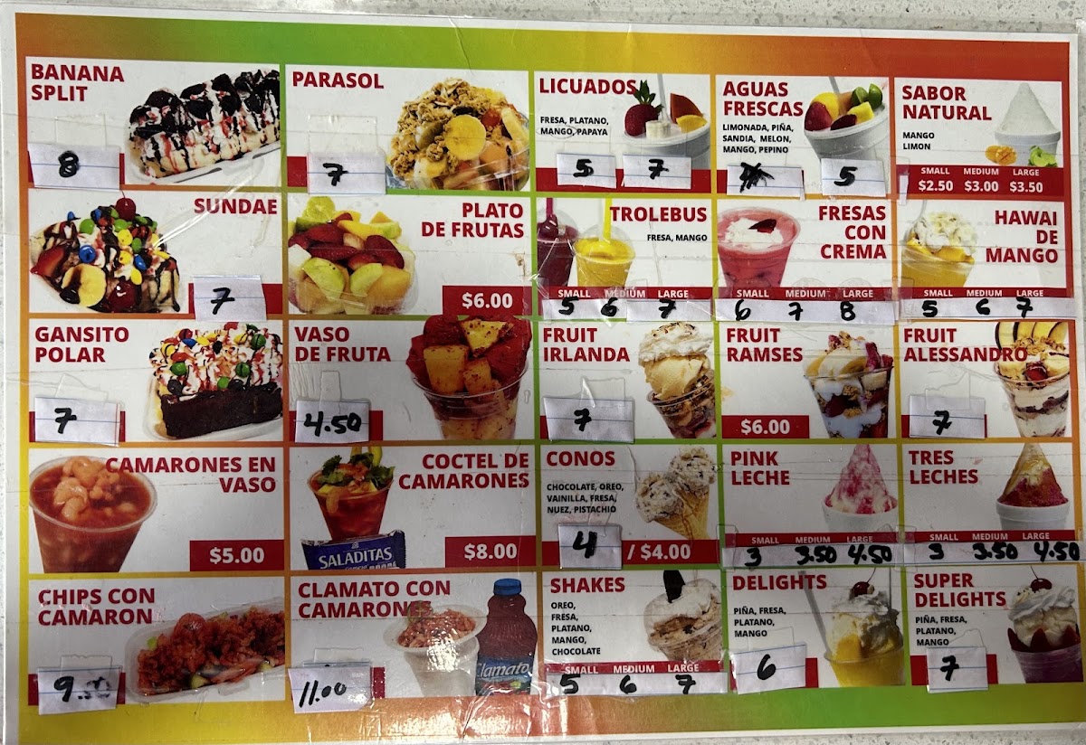 El Parasol Snacks menu board