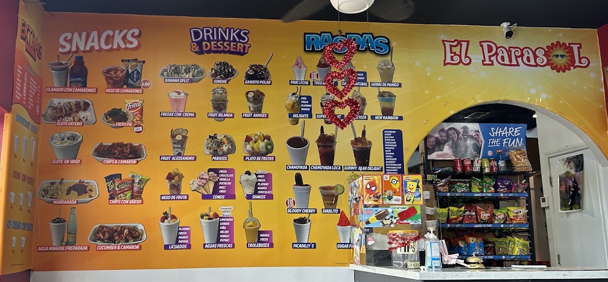 El Parasol Snacks menu board