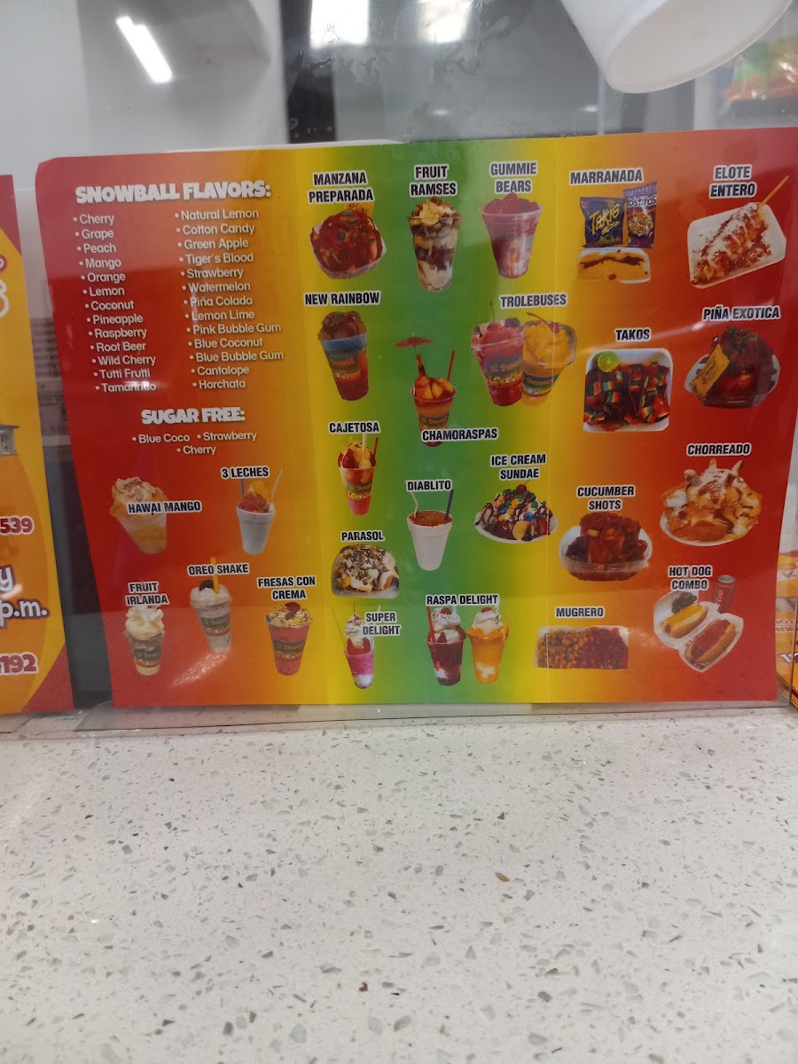 El Parasol Snacks menu board