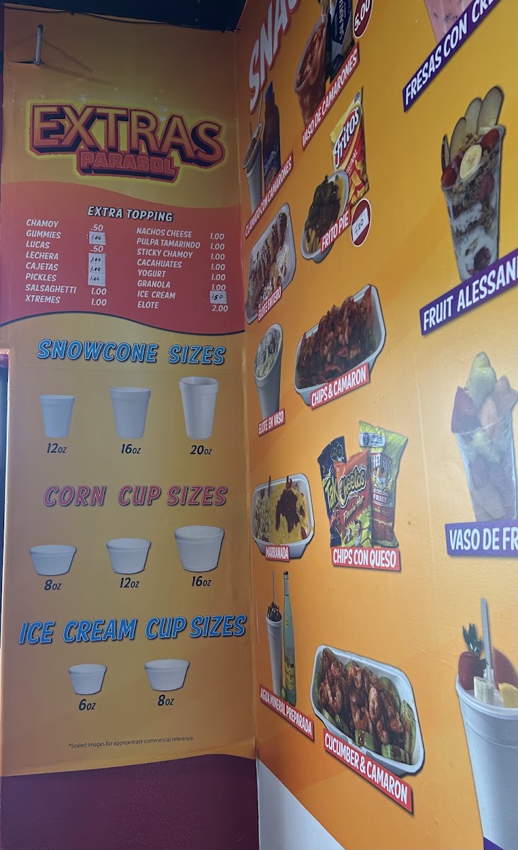 El Parasol Snacks menu board