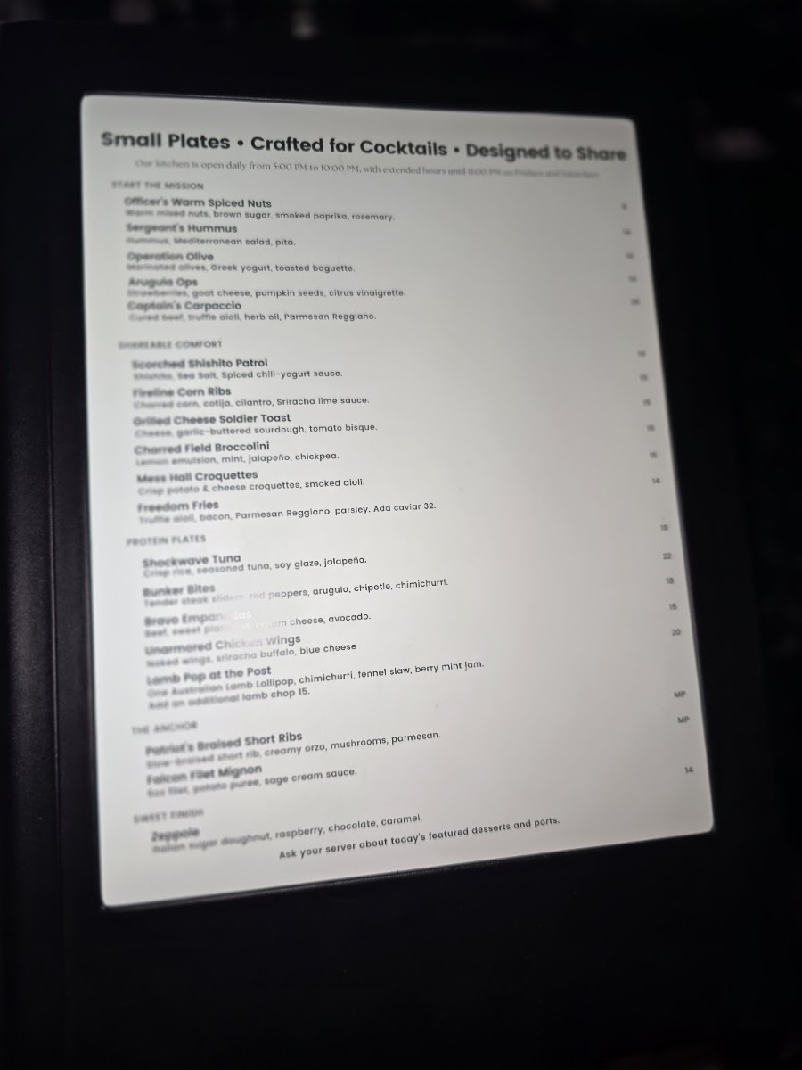 The Armory Speakeasy at The Post menu board