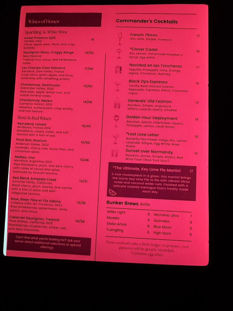 The Armory Speakeasy at The Post menu board