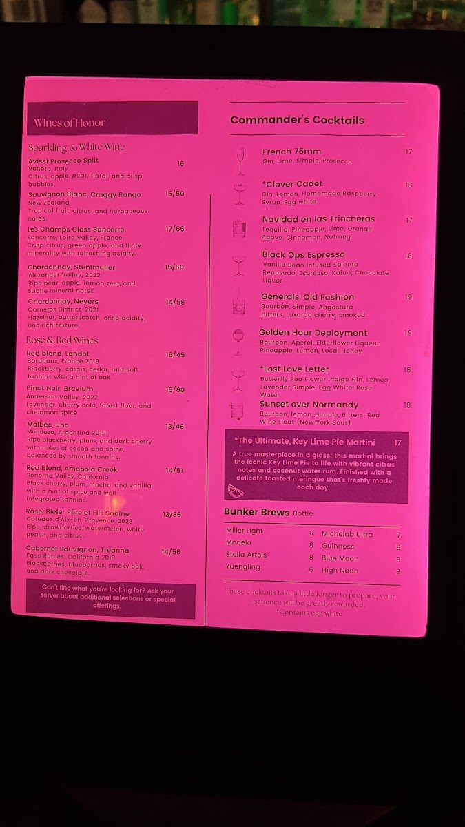 The Armory Speakeasy at The Post menu board