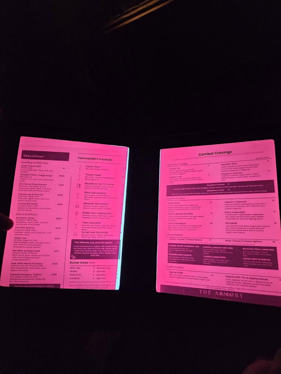 The Armory Speakeasy at The Post menu board