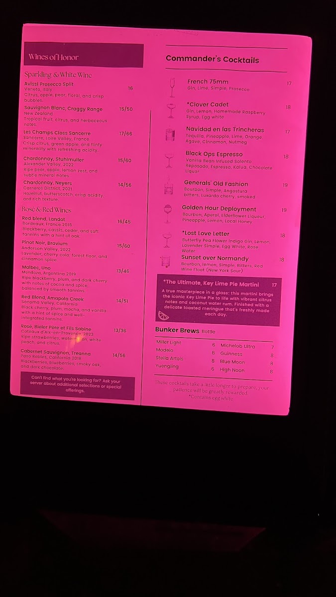 The Armory Speakeasy at The Post menu board