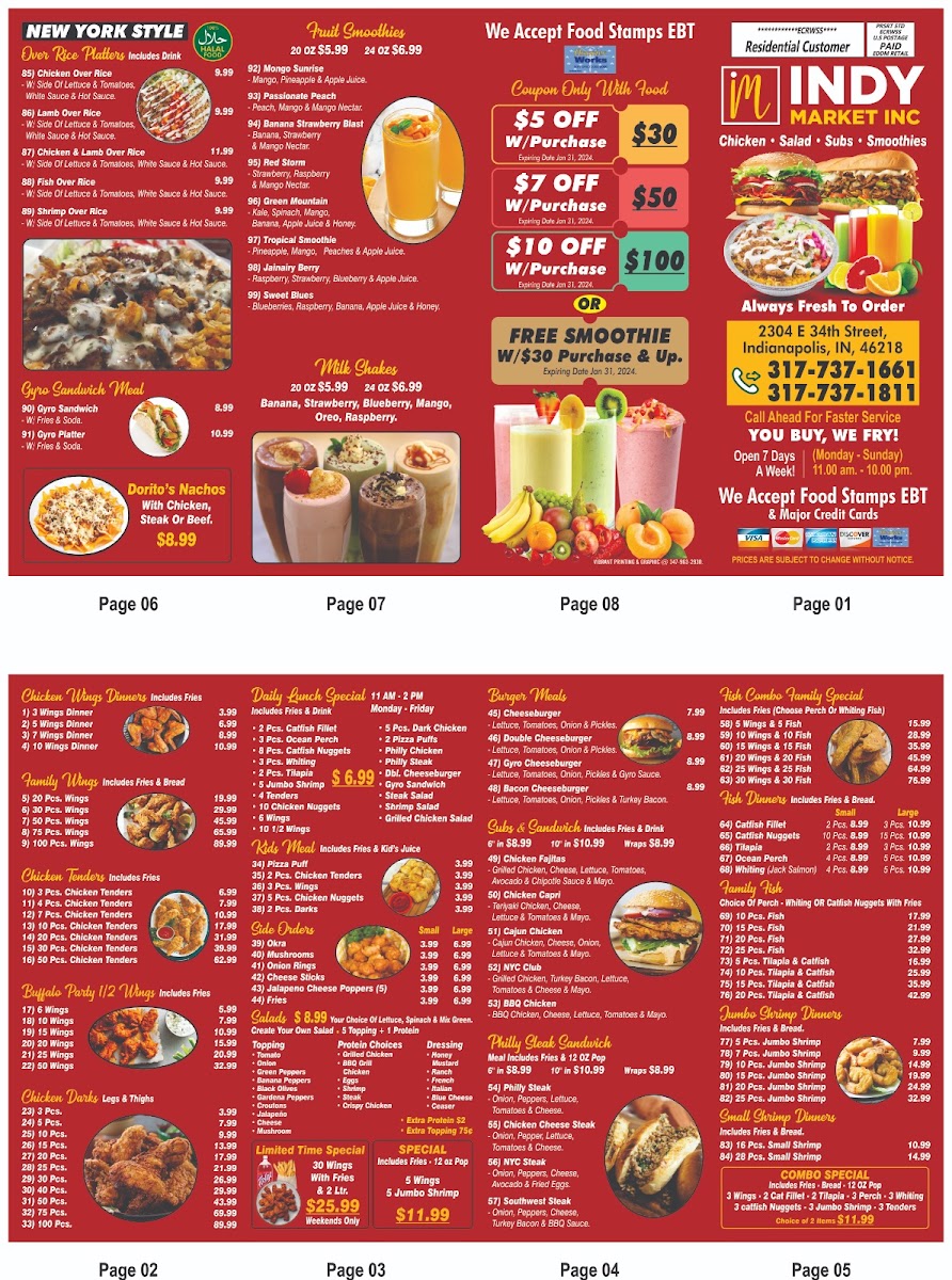 Indy food center menu board