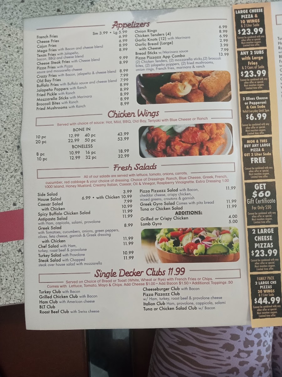 Pizza Pizzazz menu board