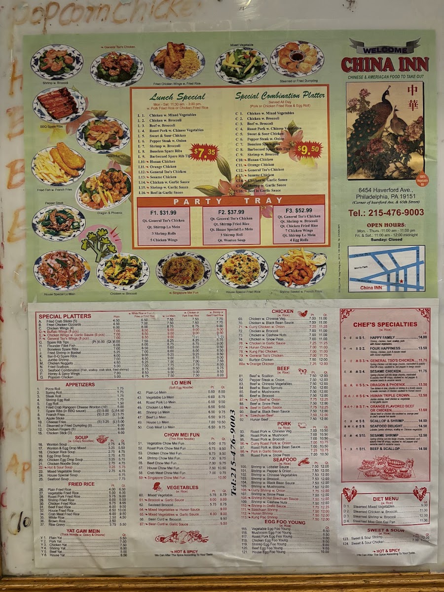China Inn Restaurant menu board