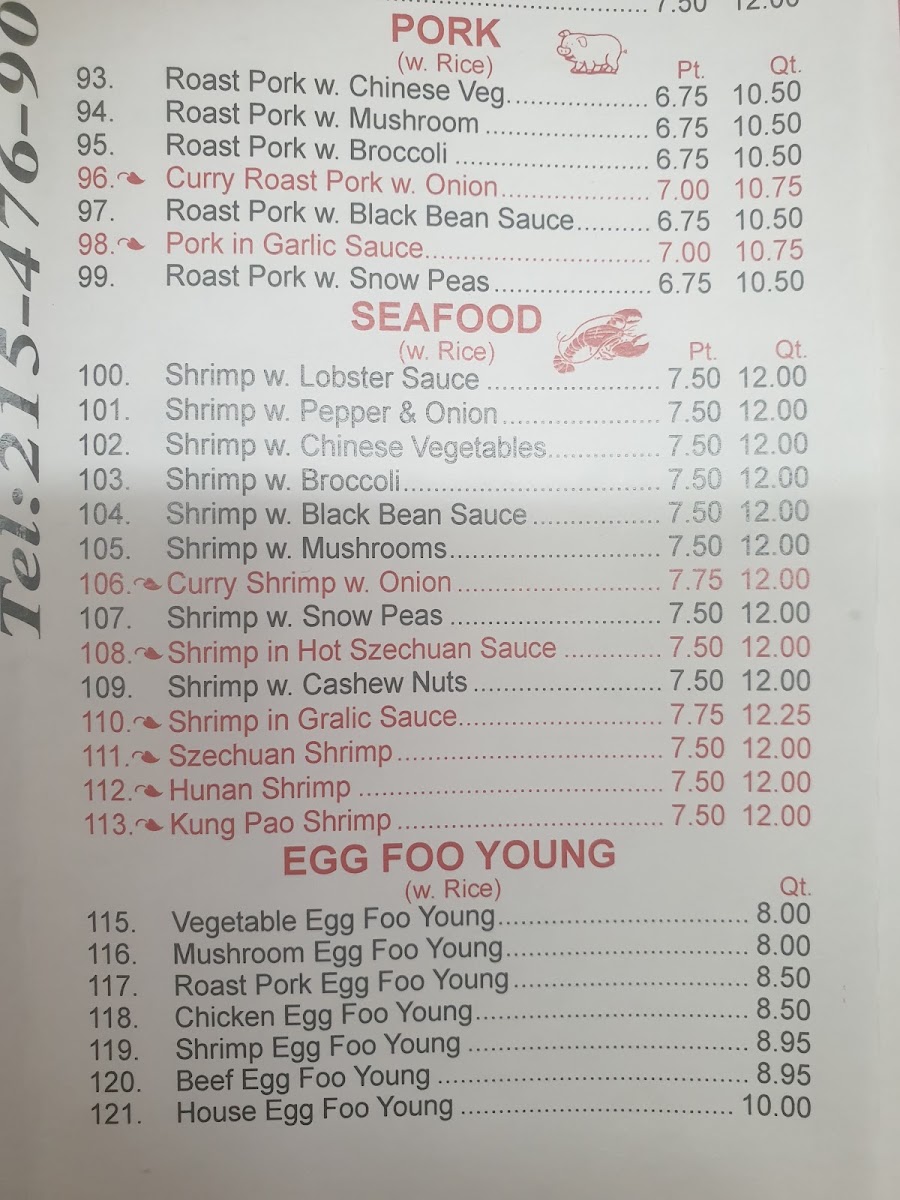 China Inn Restaurant menu board