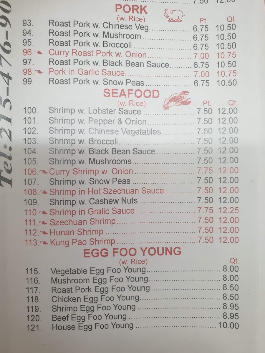 China Inn Restaurant menu board