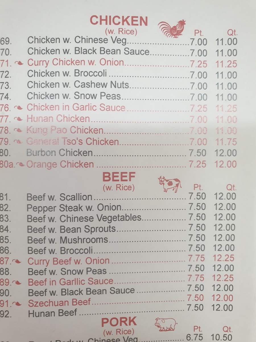 China Inn Restaurant menu board