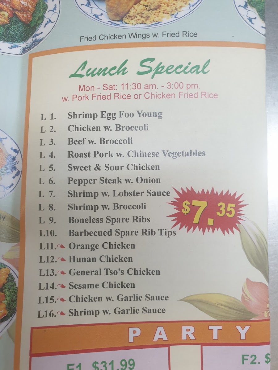 China Inn Restaurant menu board