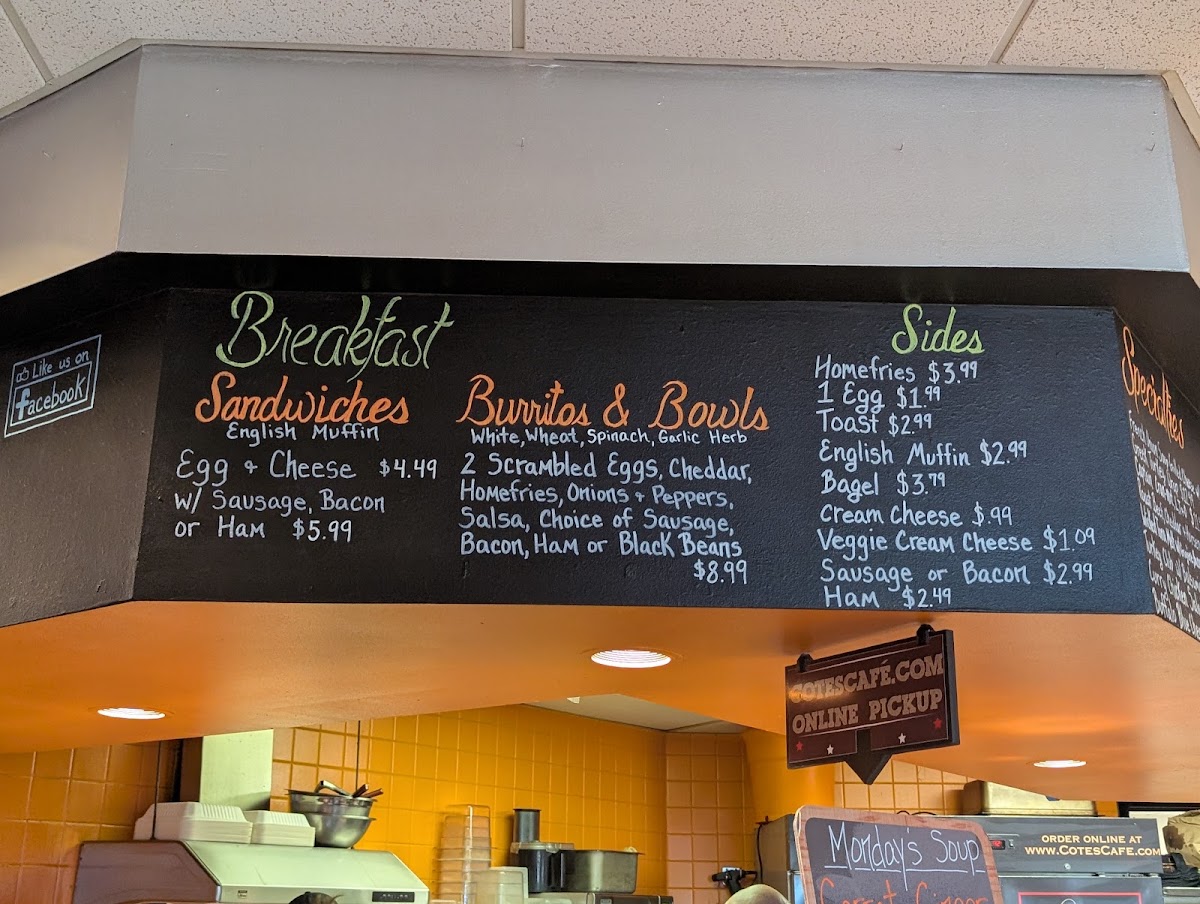 Cote’s Portland Café menu board