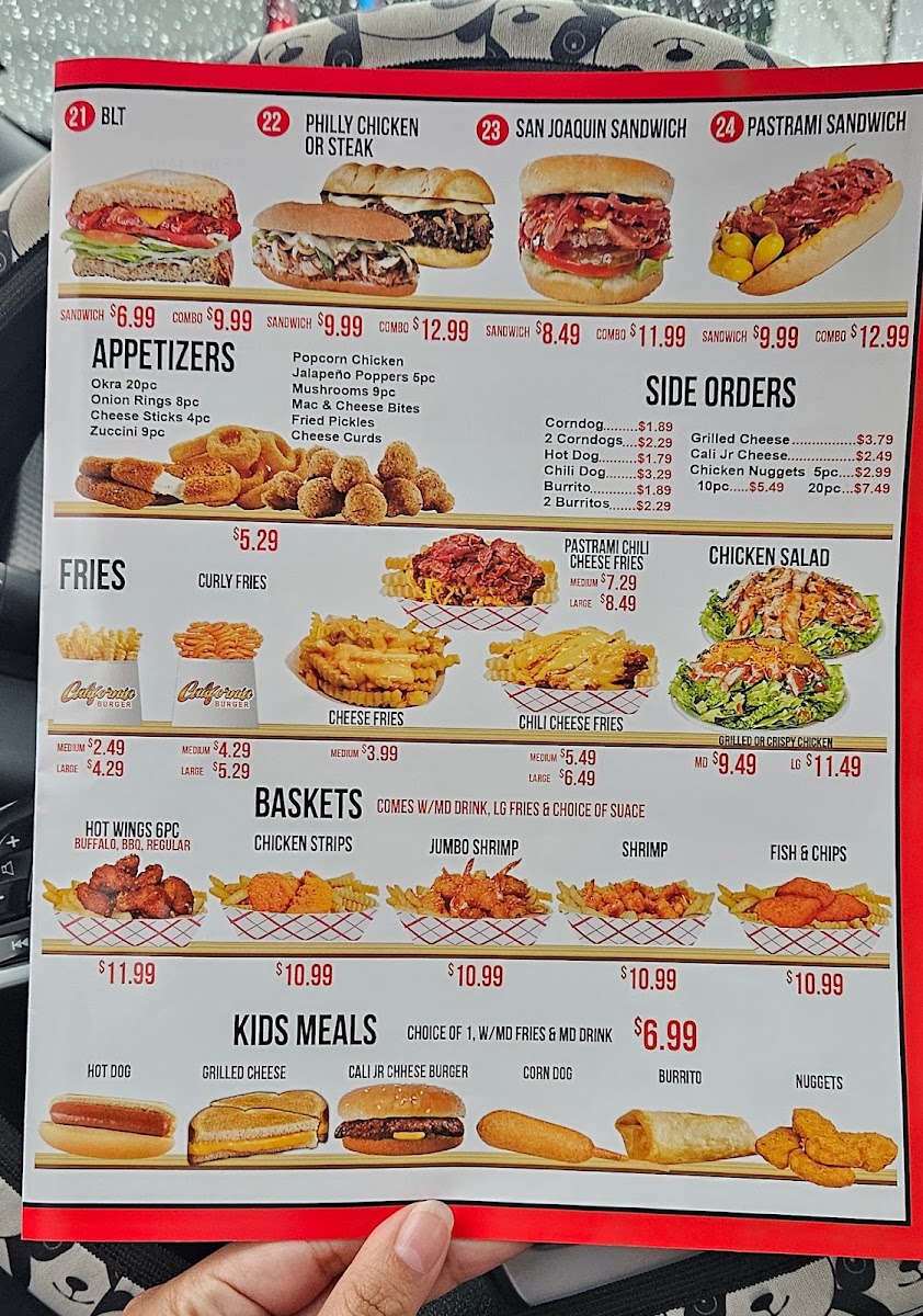 California Burger menu board