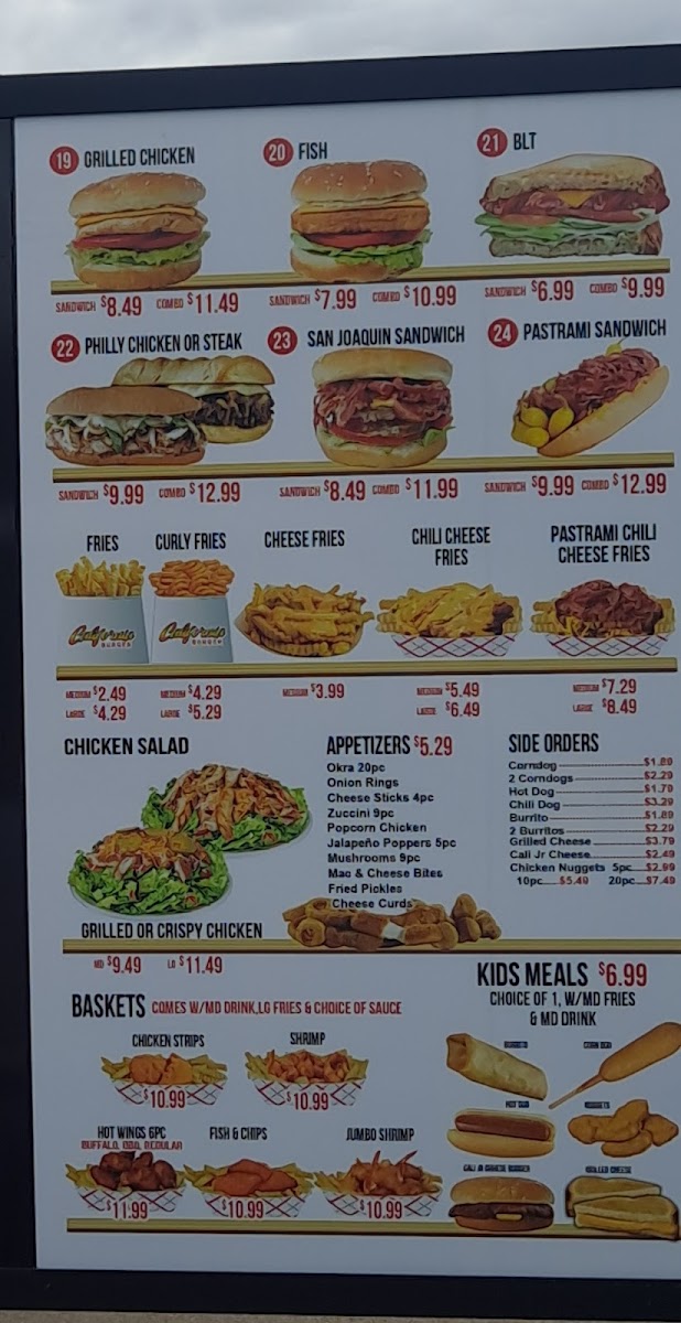 California Burger menu board